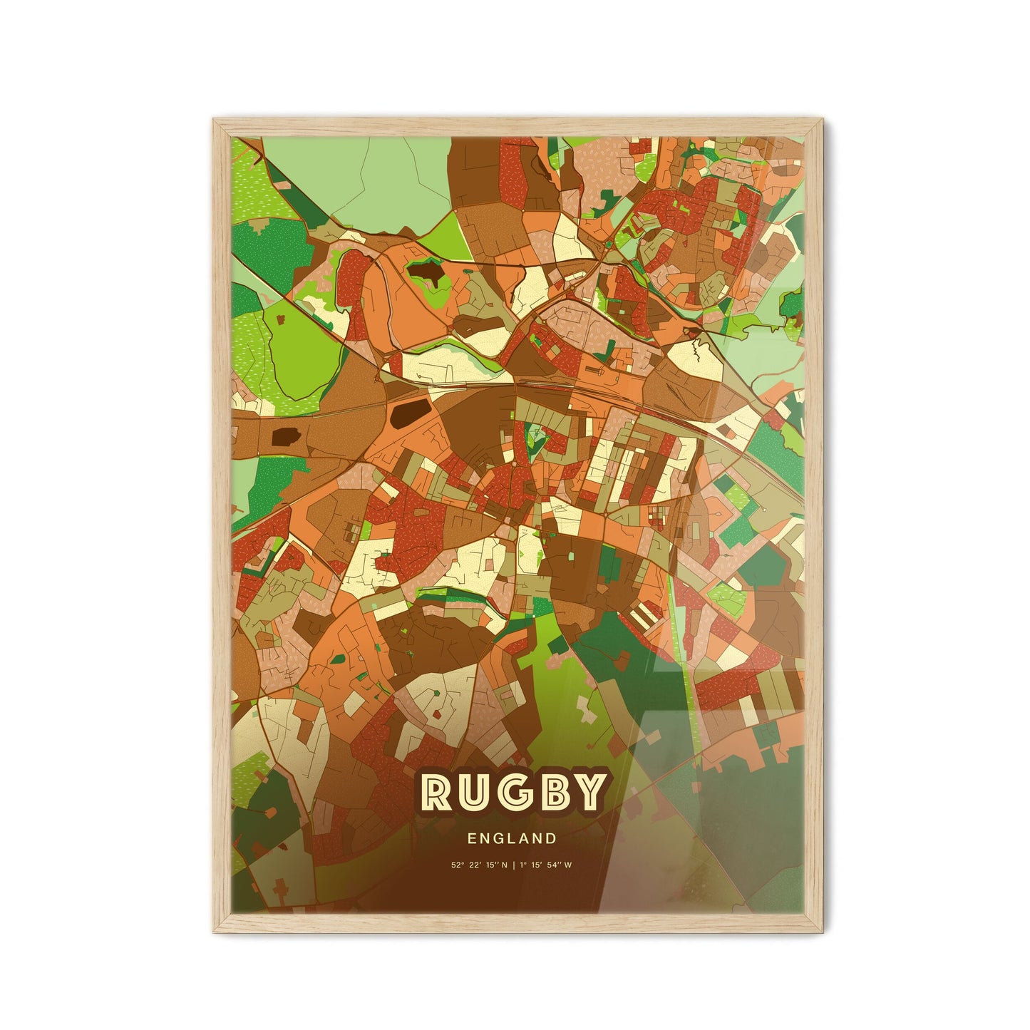 Colorful RUGBY ENGLAND Fine Art Map Farmhouse