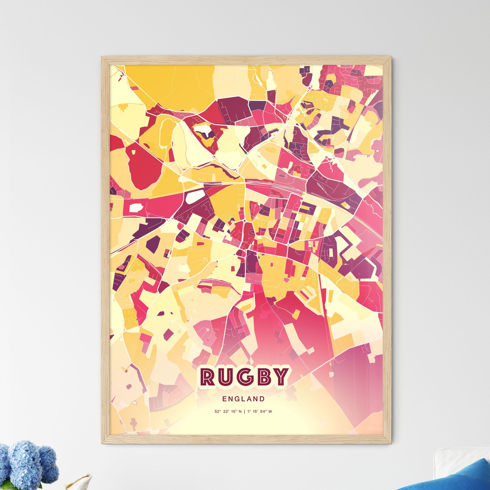 Colorful RUGBY ENGLAND Fine Art Map Hot Red