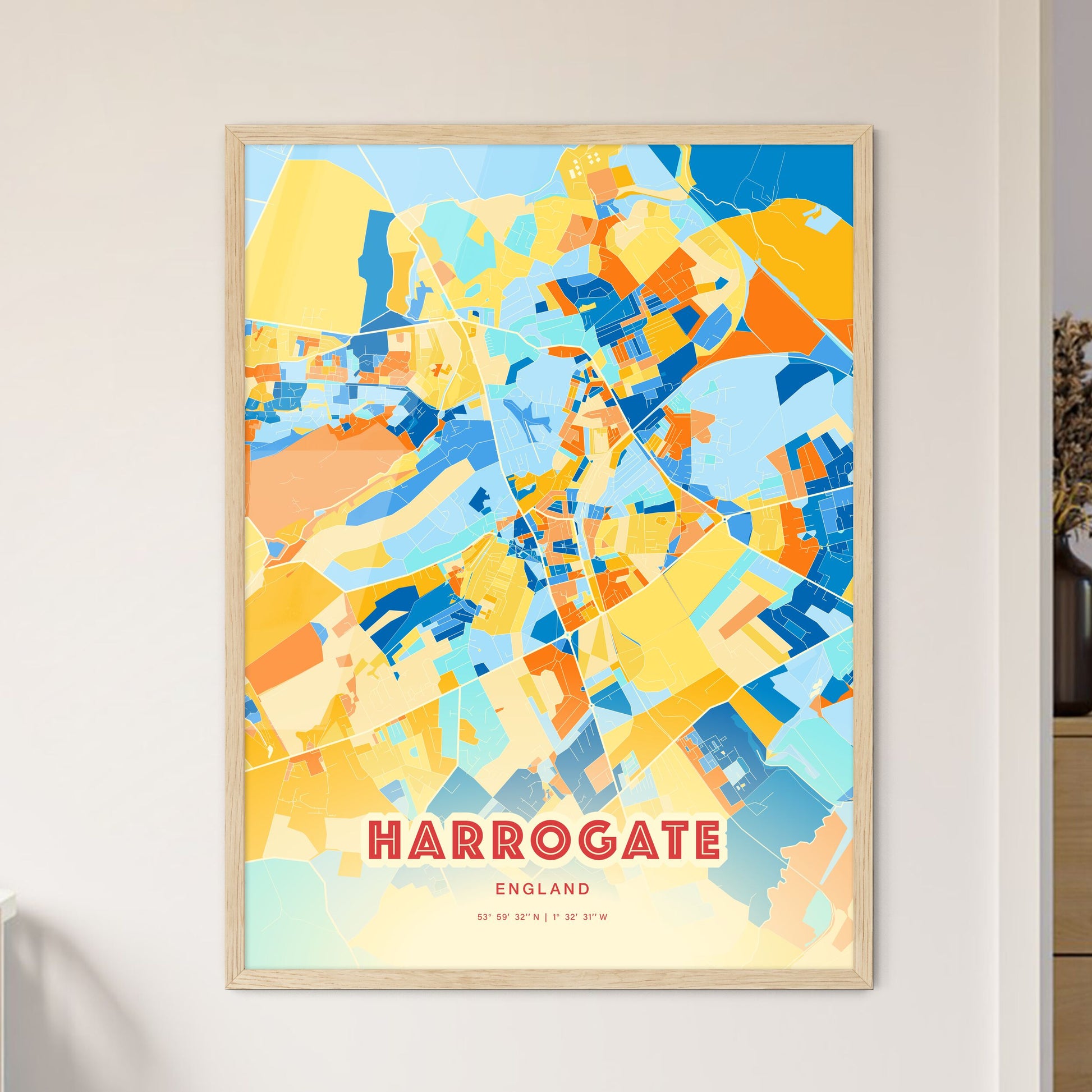 Colorful Harrogate England Fine Art Map Blue Orange