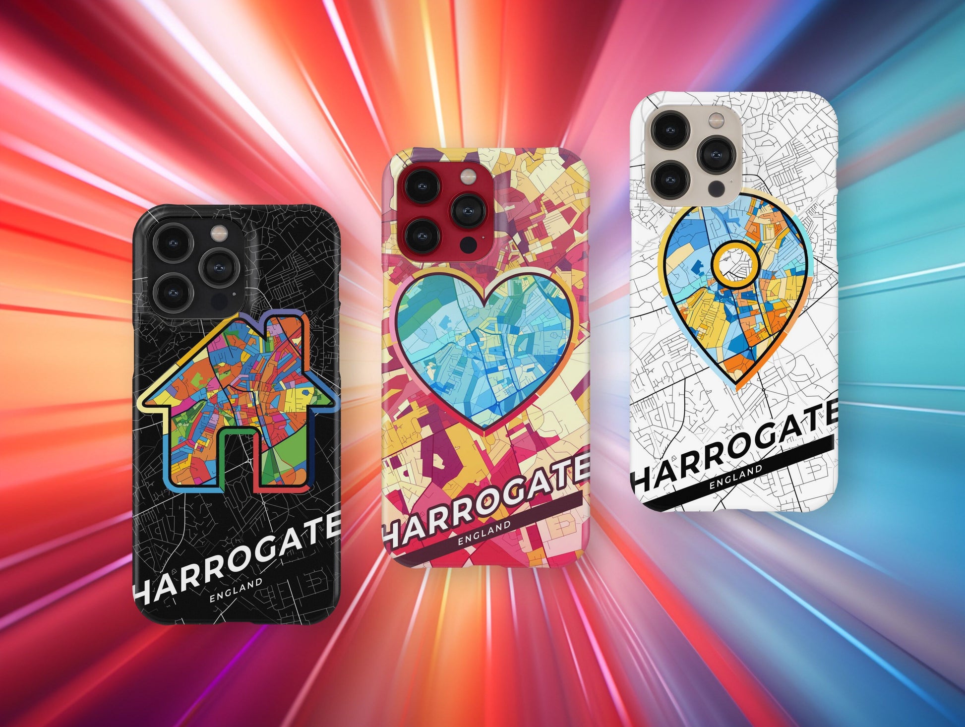 Harrogate England slim phone case with colorful icon. Birthday, wedding or housewarming gift. Couple match cases.