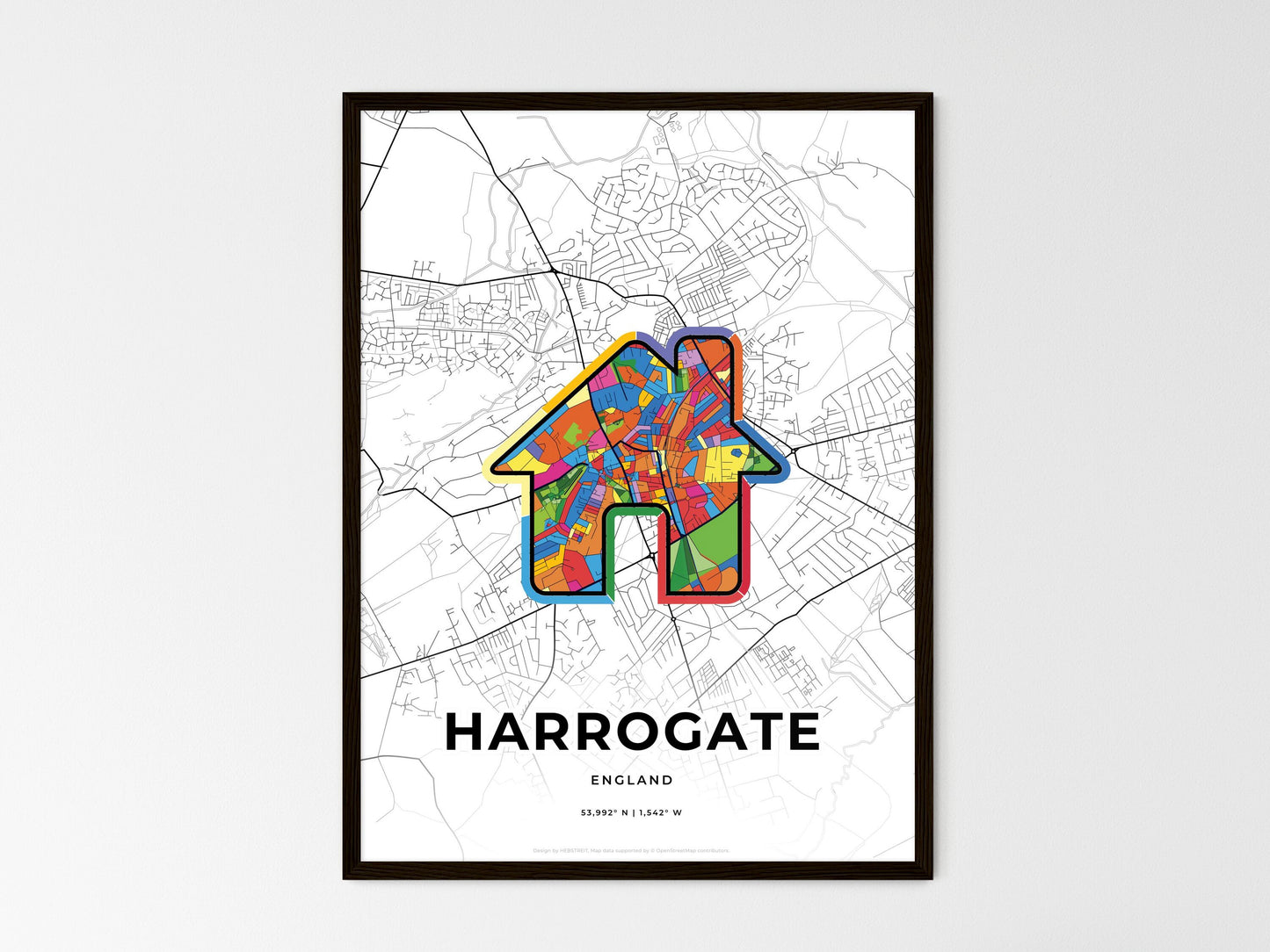 Harrogate England wedding art map with home icon