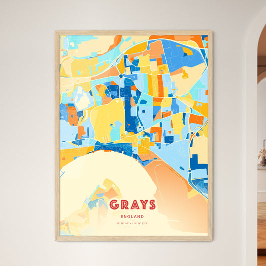 Colorful Grays England Fine Art Map Blue Orange