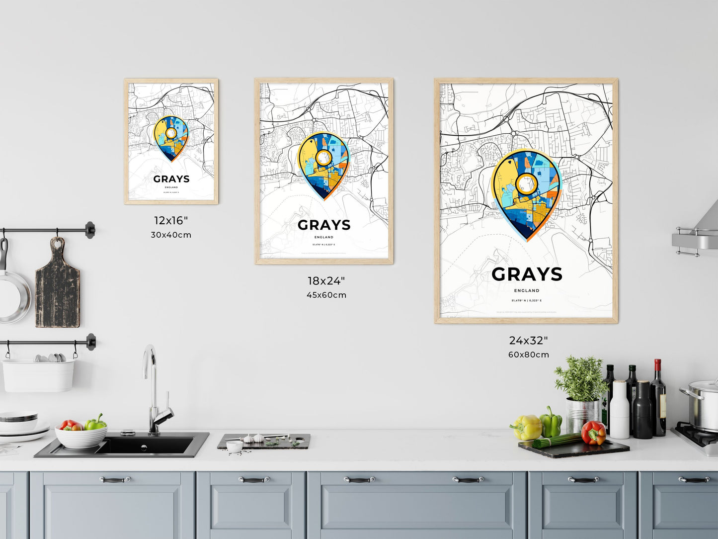 Grays England art map size chart