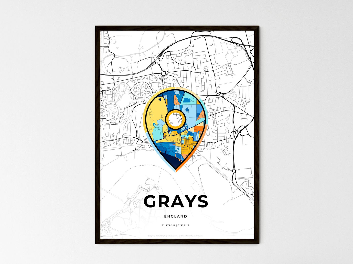 Grays England wedding art map with pointer icon