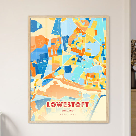 Colorful LOWESTOFT ENGLAND Fine Art Map Blue Orange