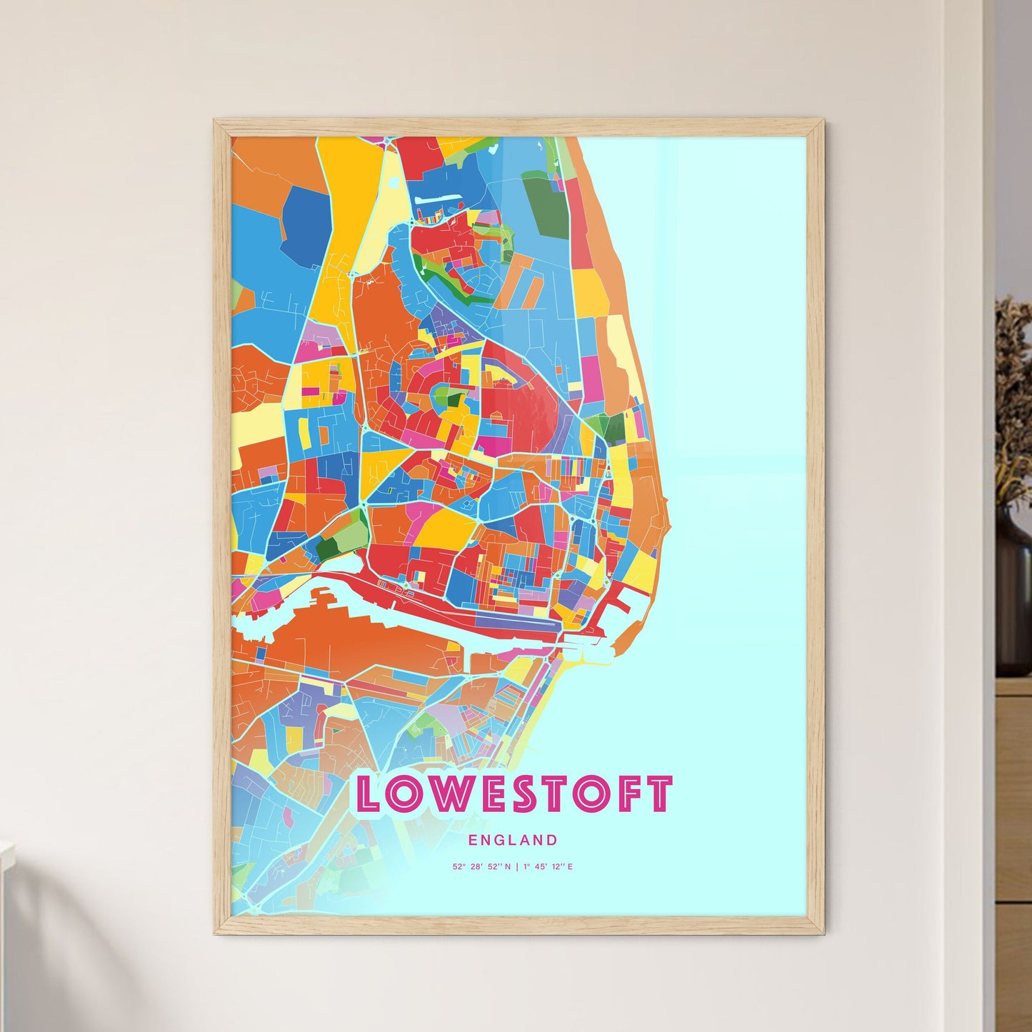 Colorful LOWESTOFT ENGLAND Fine Art Map Crazy Colors