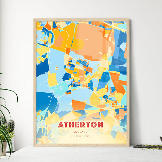 Colorful Atherton England Fine Art Map Blue Orange