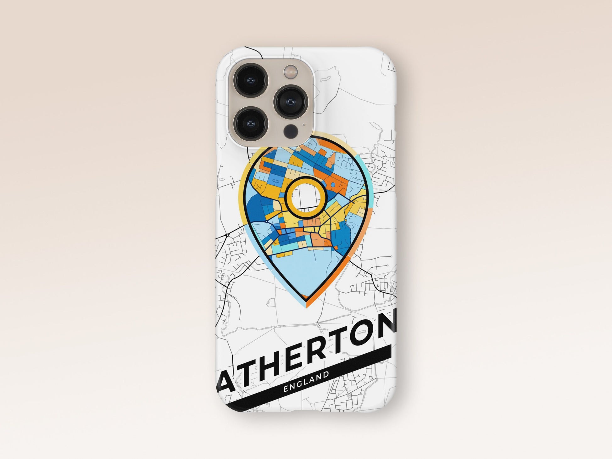 Atherton England slim phone case with colorful icon. Birthday, wedding or housewarming gift. Couple match cases. 1