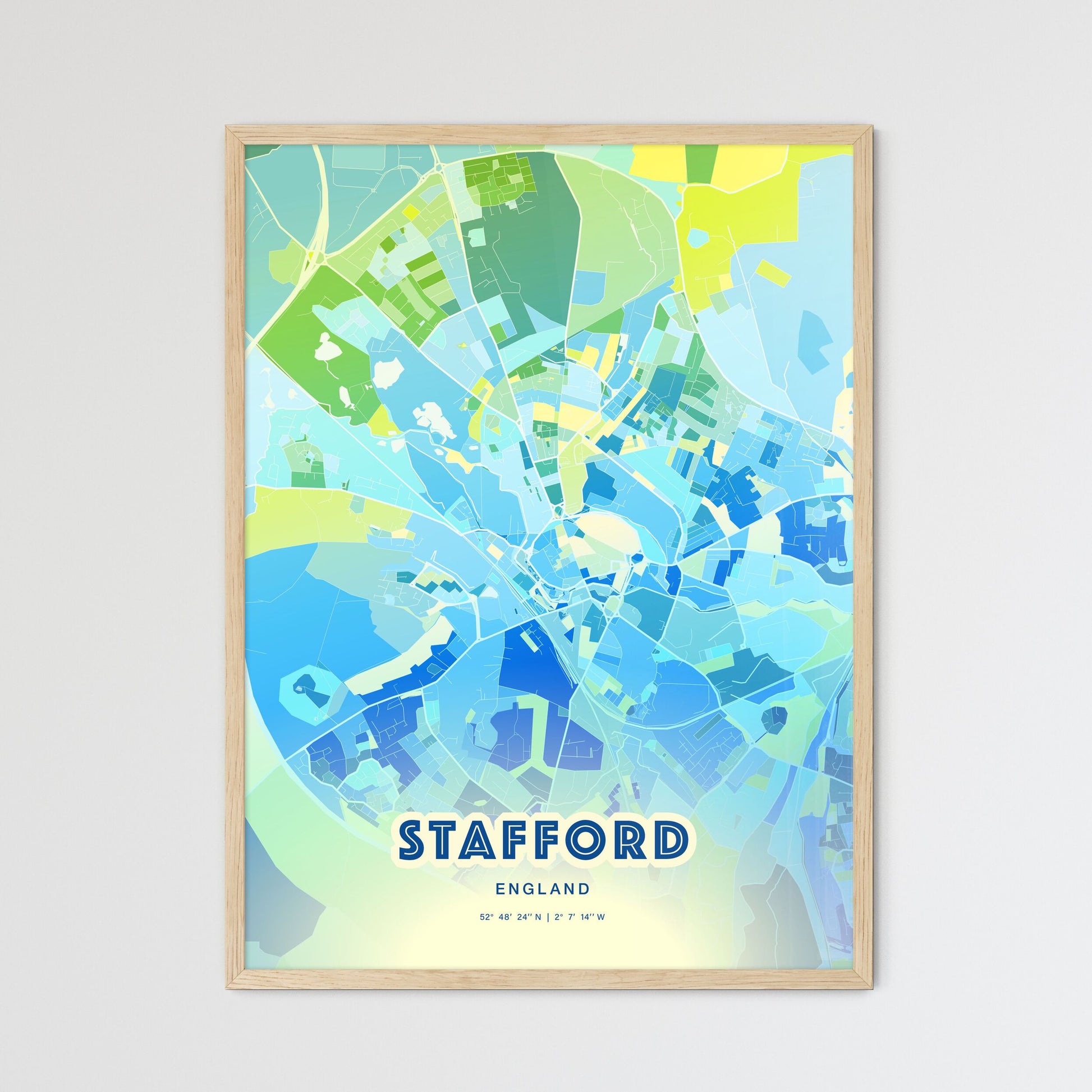 Colorful STAFFORD ENGLAND Fine Art Map Cool Blue