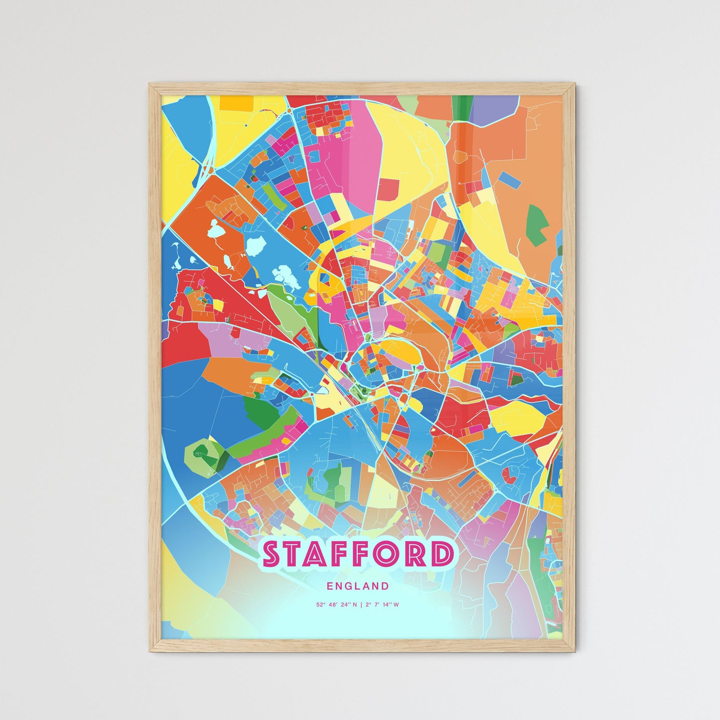 Colorful STAFFORD ENGLAND Fine Art Map Crazy Colors