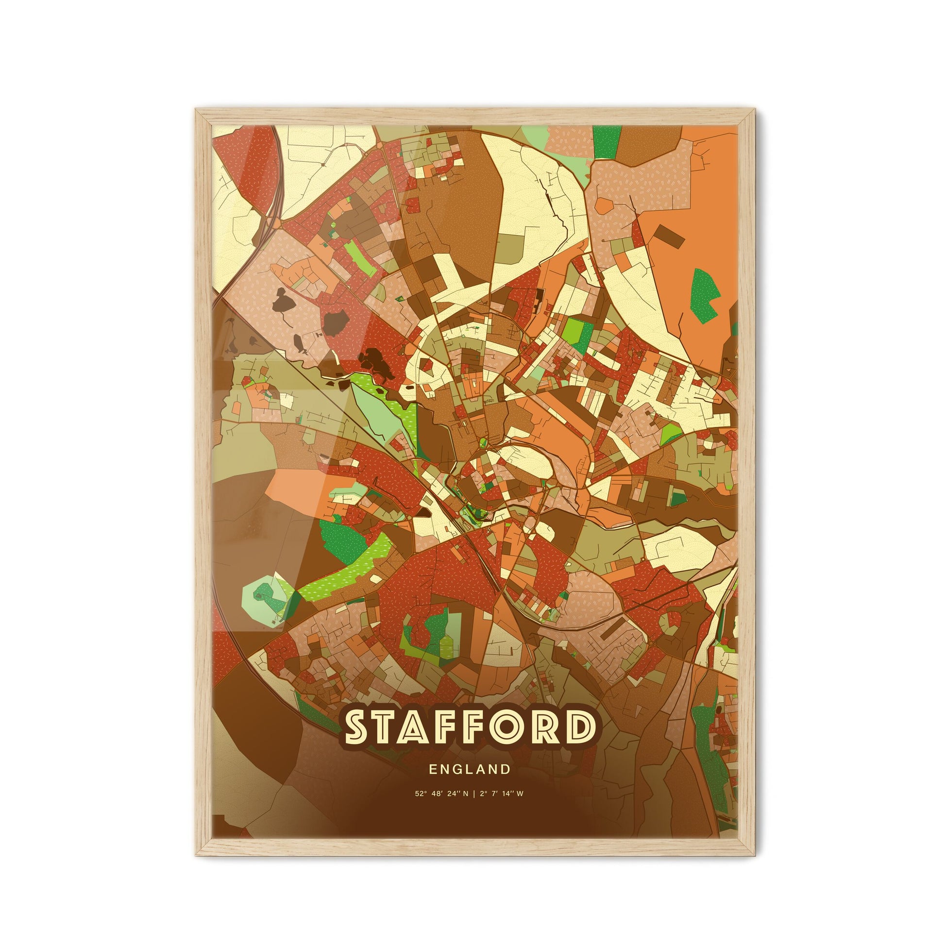 Colorful STAFFORD ENGLAND Fine Art Map Farmhouse