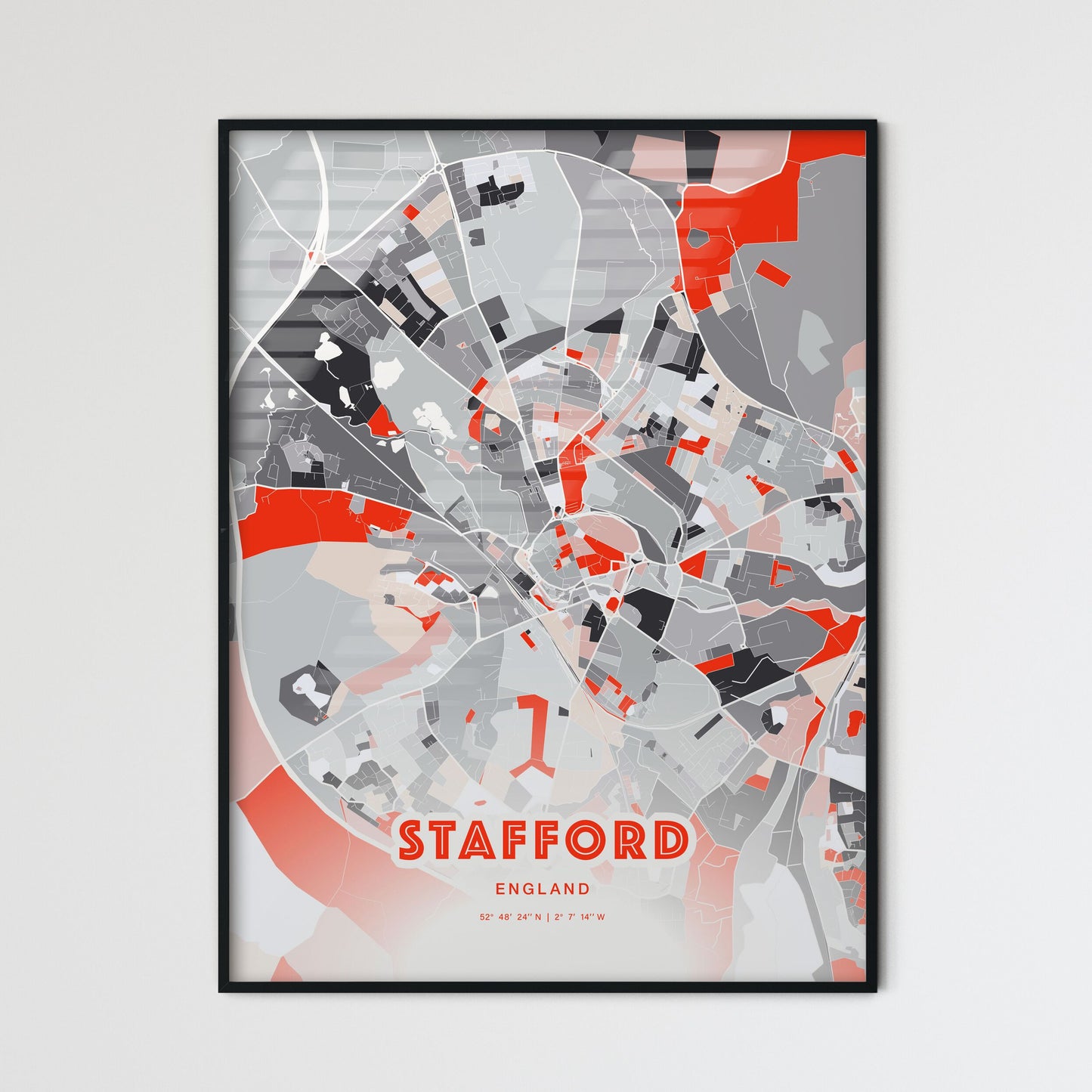 Colorful STAFFORD ENGLAND Fine Art Map Modern