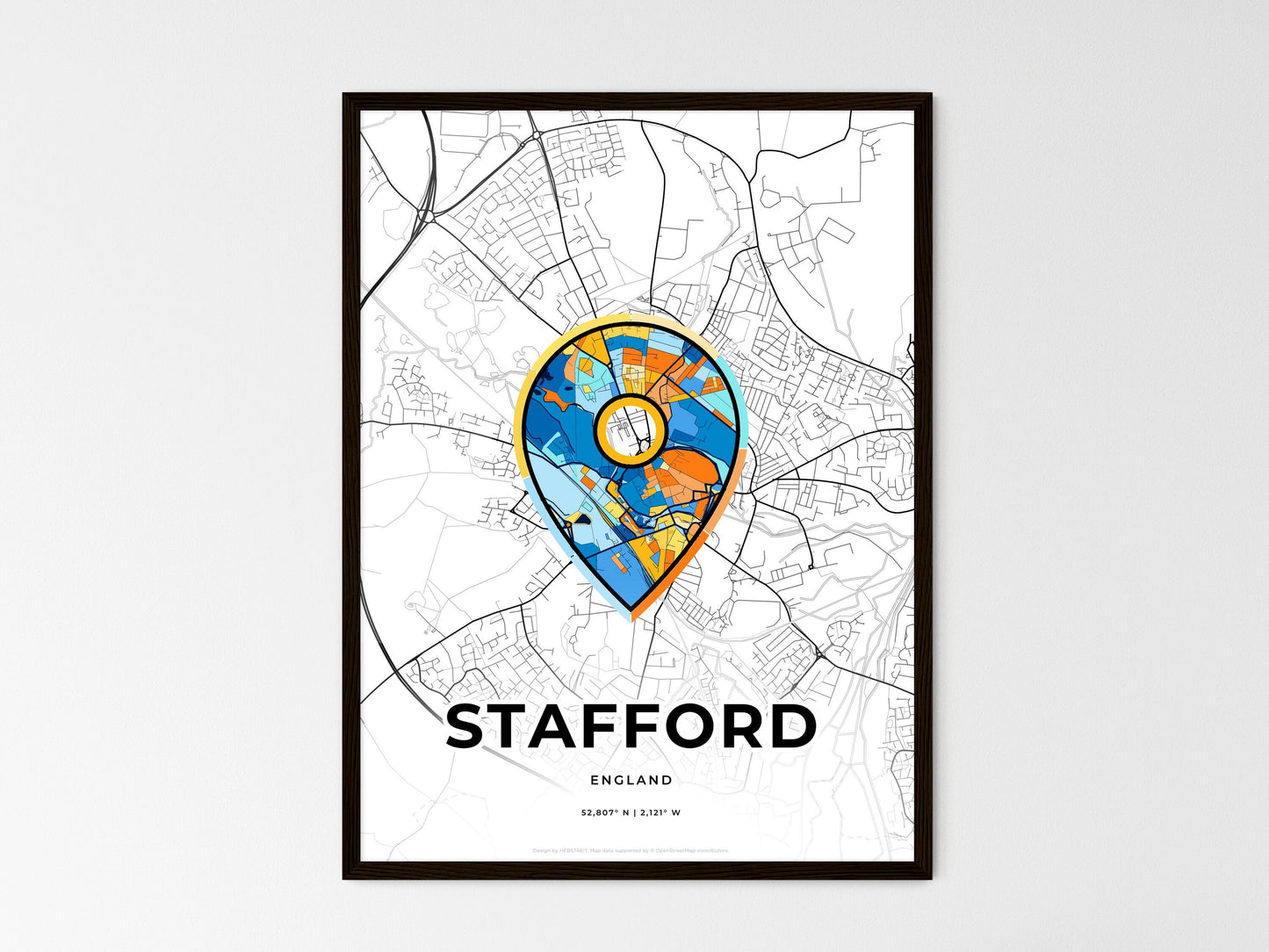 STAFFORD ENGLAND minimal art map with a colorful icon. Where it all began, Couple map gift. Style 1