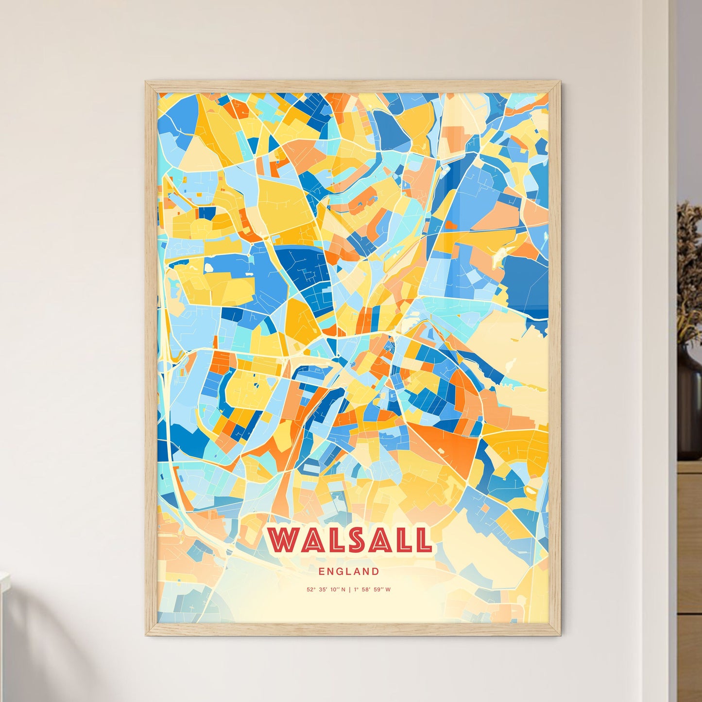 Colorful Walsall England Fine Art Map Blue Orange