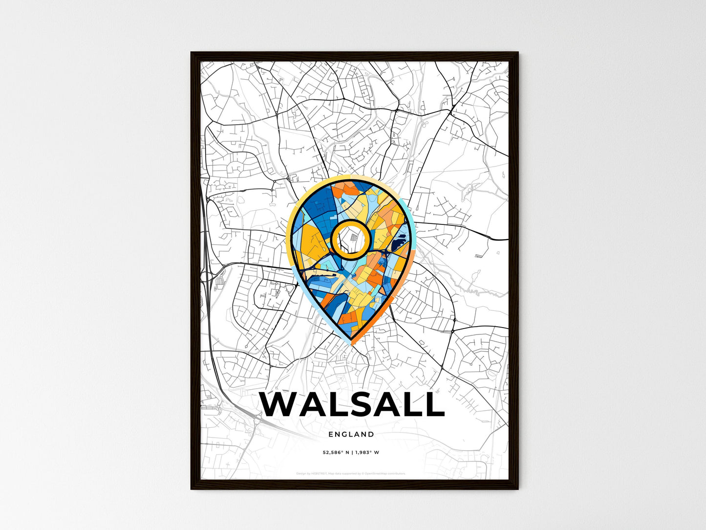 Walsall England wedding art map with pointer icon
