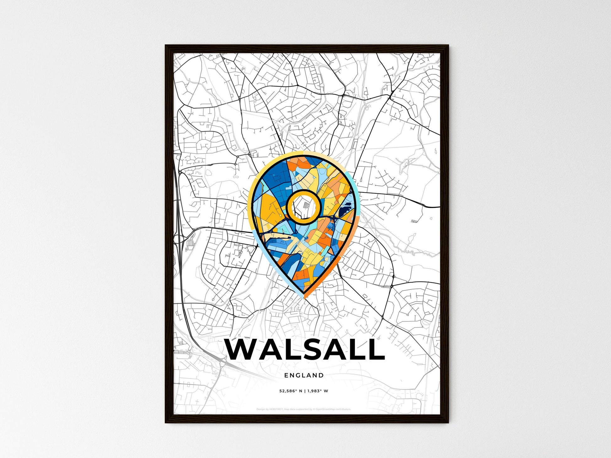 Walsall England wedding art map with pointer icon