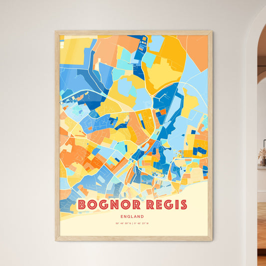 Colorful BOGNOR REGIS ENGLAND Fine Art Map Blue Orange