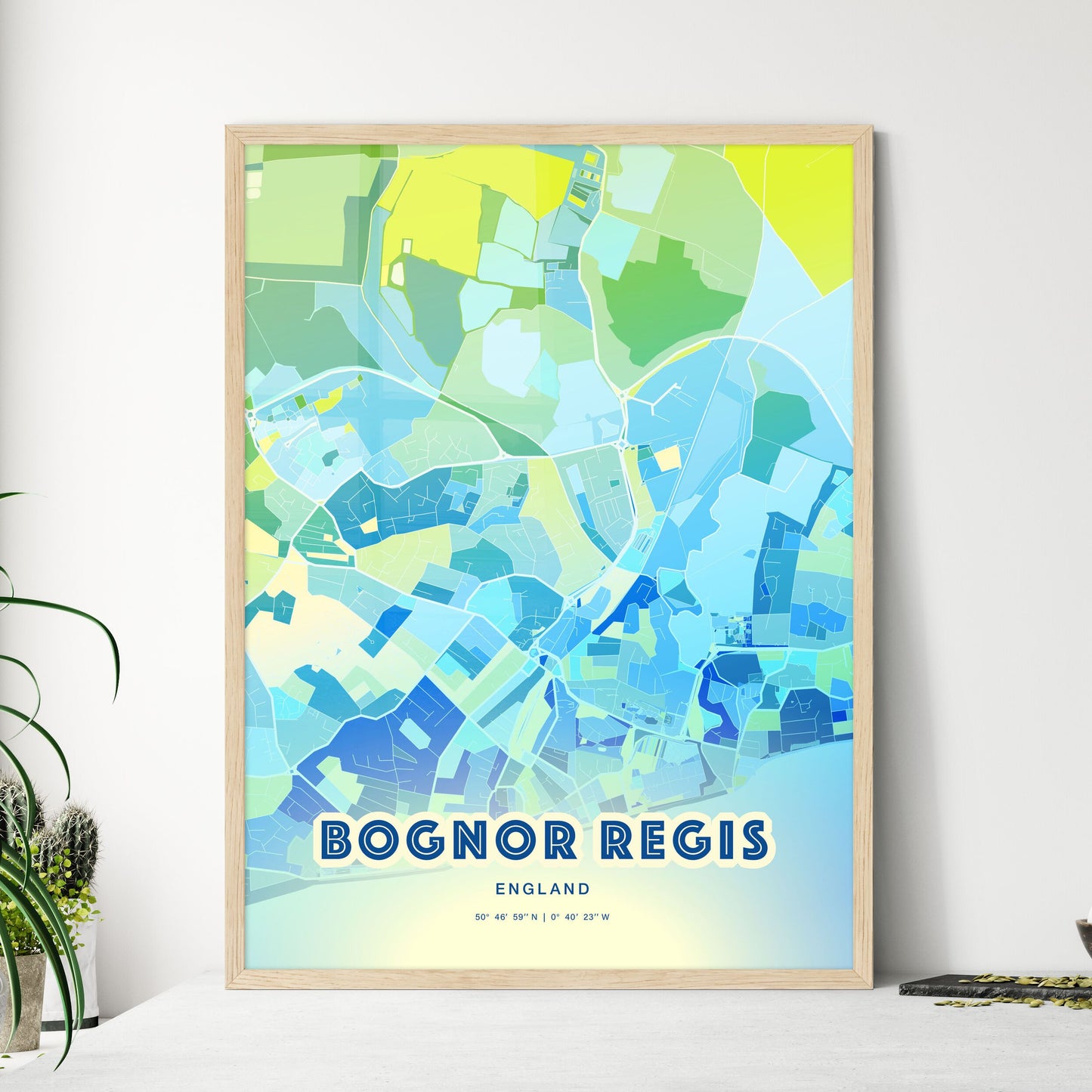 Colorful BOGNOR REGIS ENGLAND Fine Art Map Cool Blue