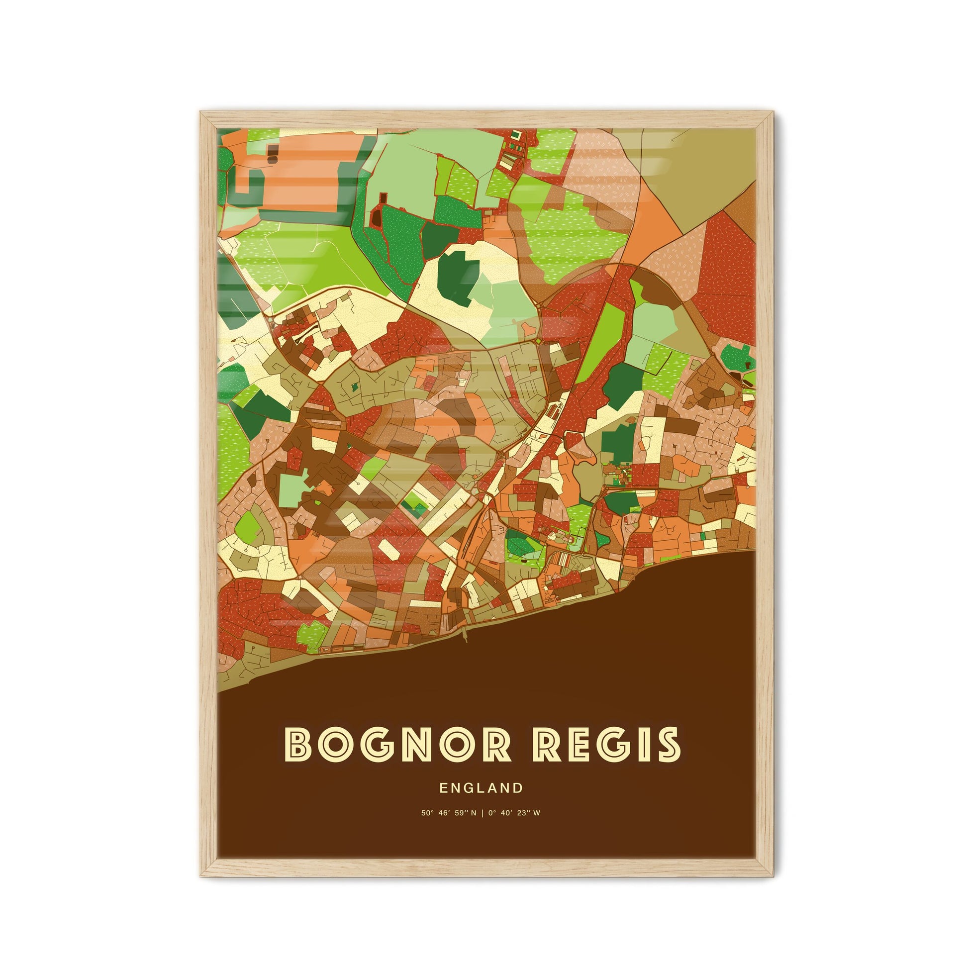 Colorful BOGNOR REGIS ENGLAND Fine Art Map Farmhouse