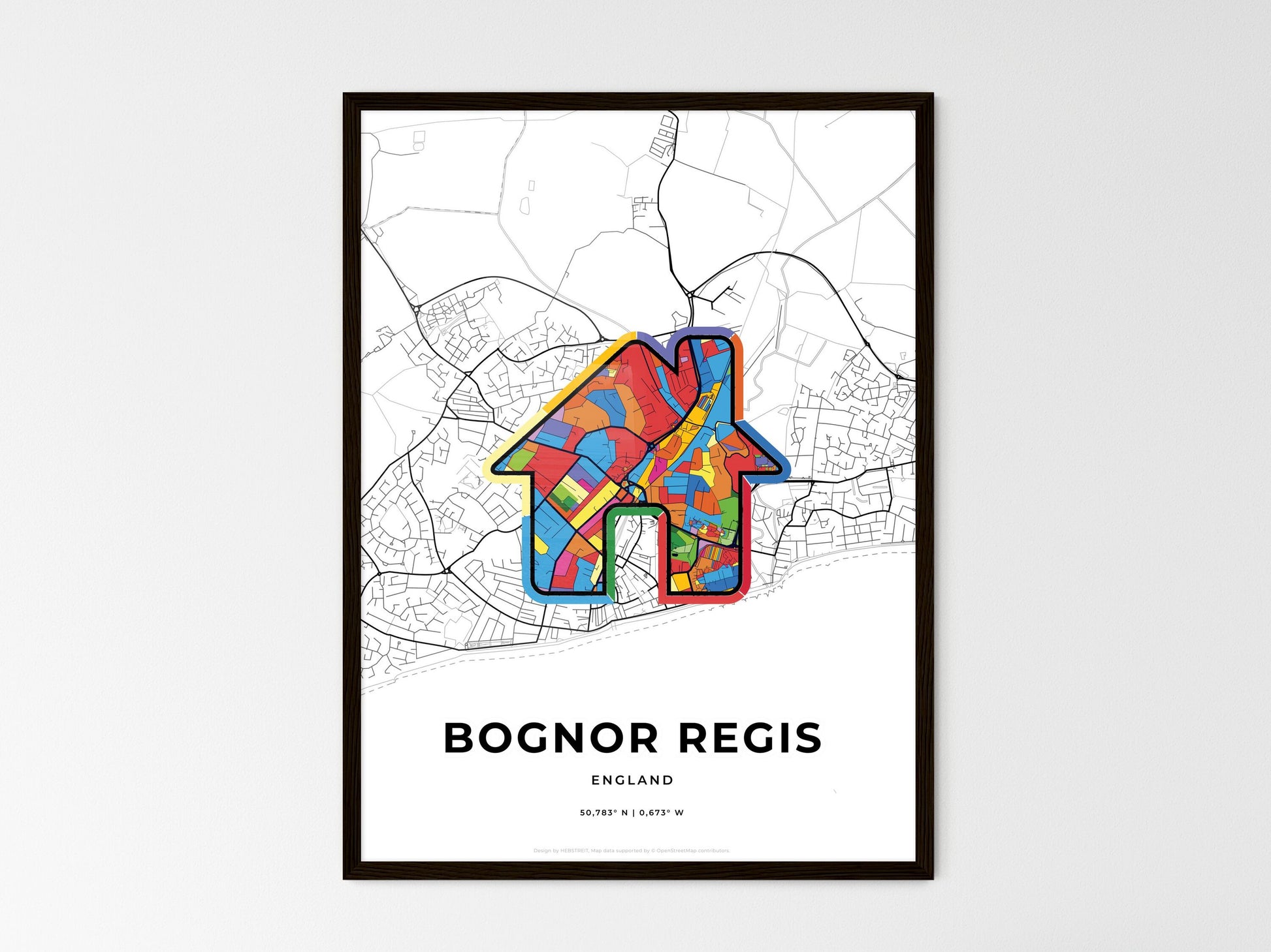 Bognor Regis England wedding art map with home icon
