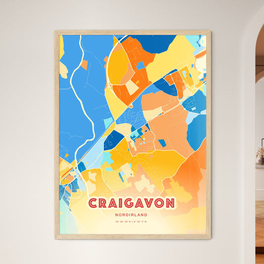 Colorful CRAIGAVON NORTHERN IRELAND Fine Art Map Blue Orange