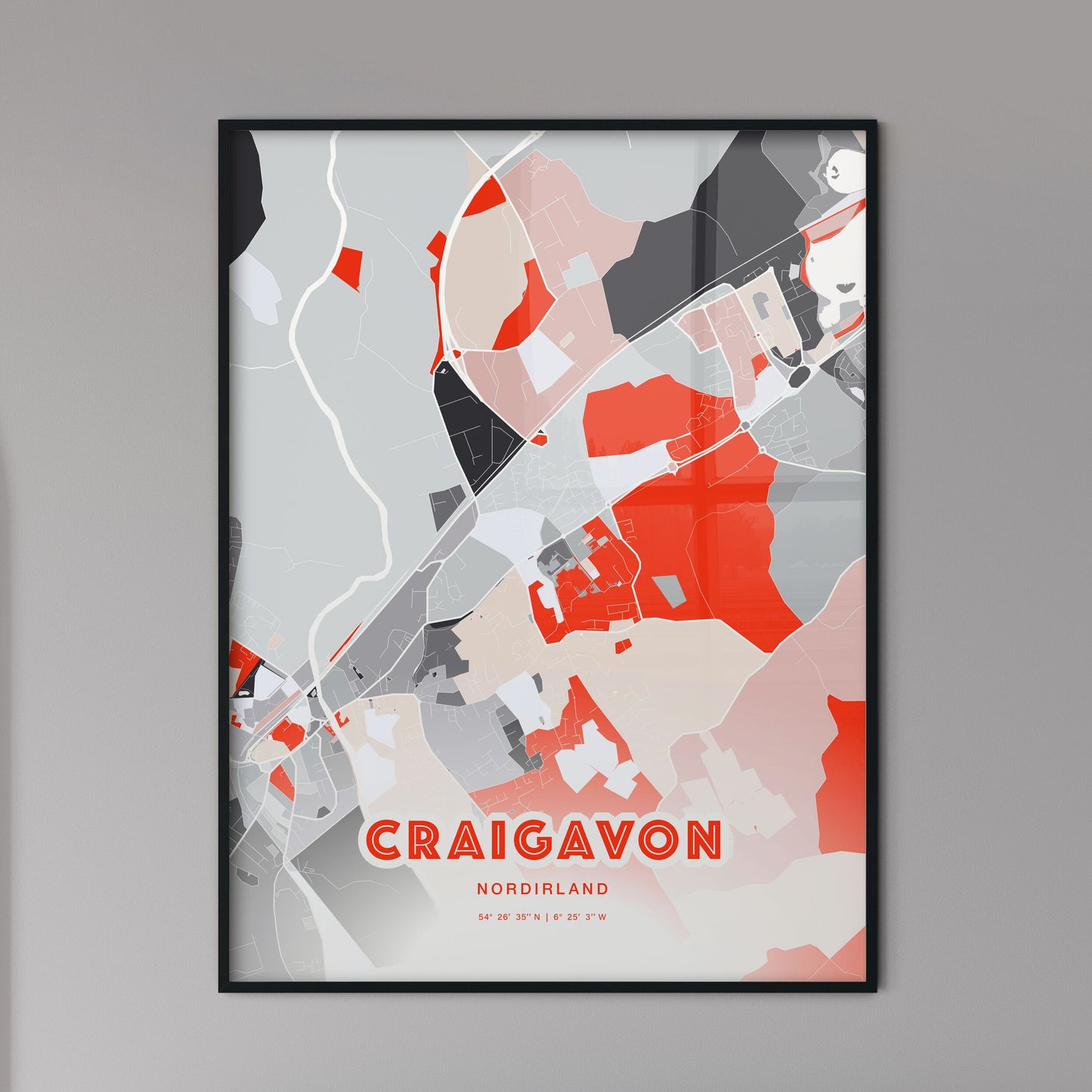 Colorful CRAIGAVON NORTHERN IRELAND Fine Art Map Modern