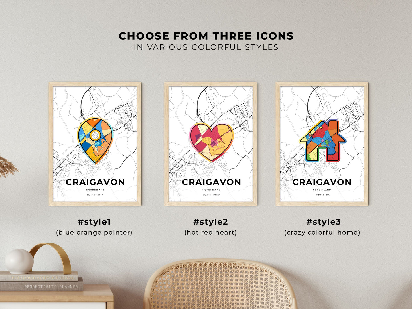 Craigavon Northern Ireland maps with colorful icons