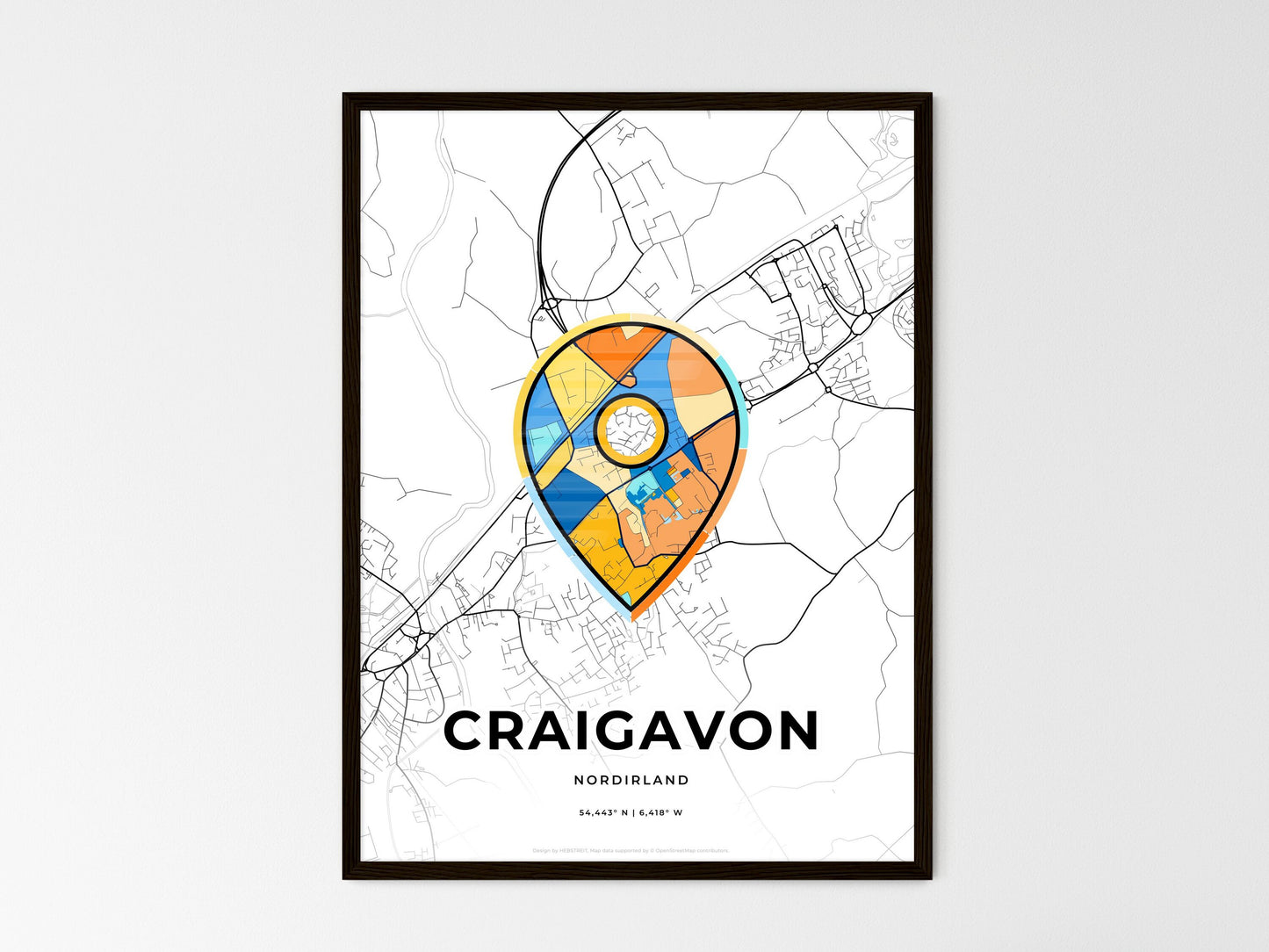 Craigavon Northern Ireland wedding art map with pointer icon