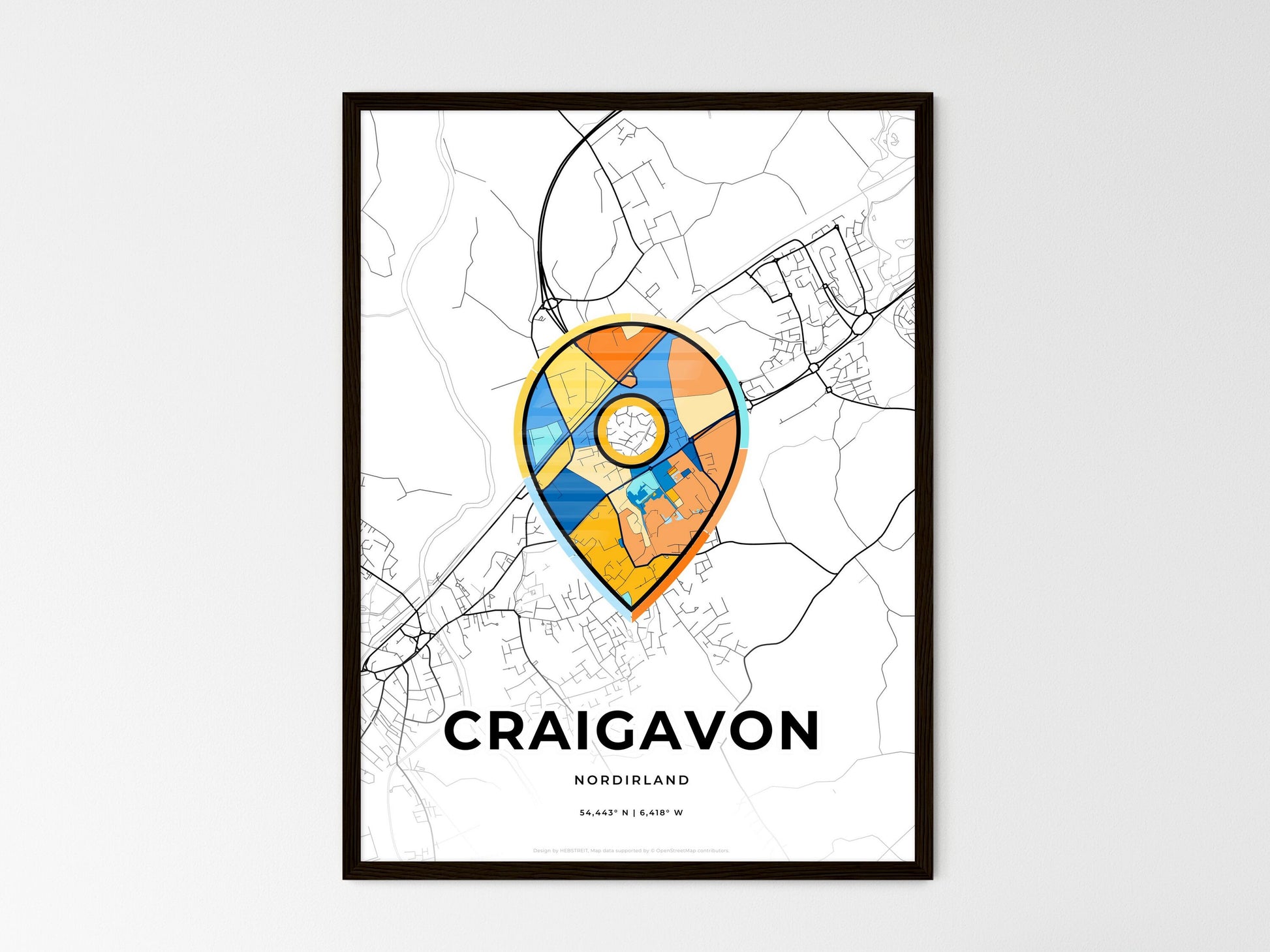 Craigavon Northern Ireland wedding art map with pointer icon