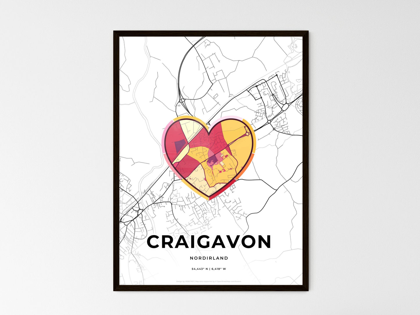 Craigavon Northern Ireland wedding art map with heart icon