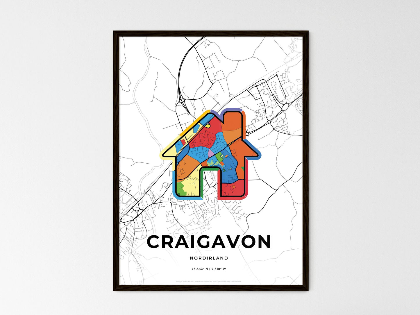 Craigavon Northern Ireland wedding art map with home icon