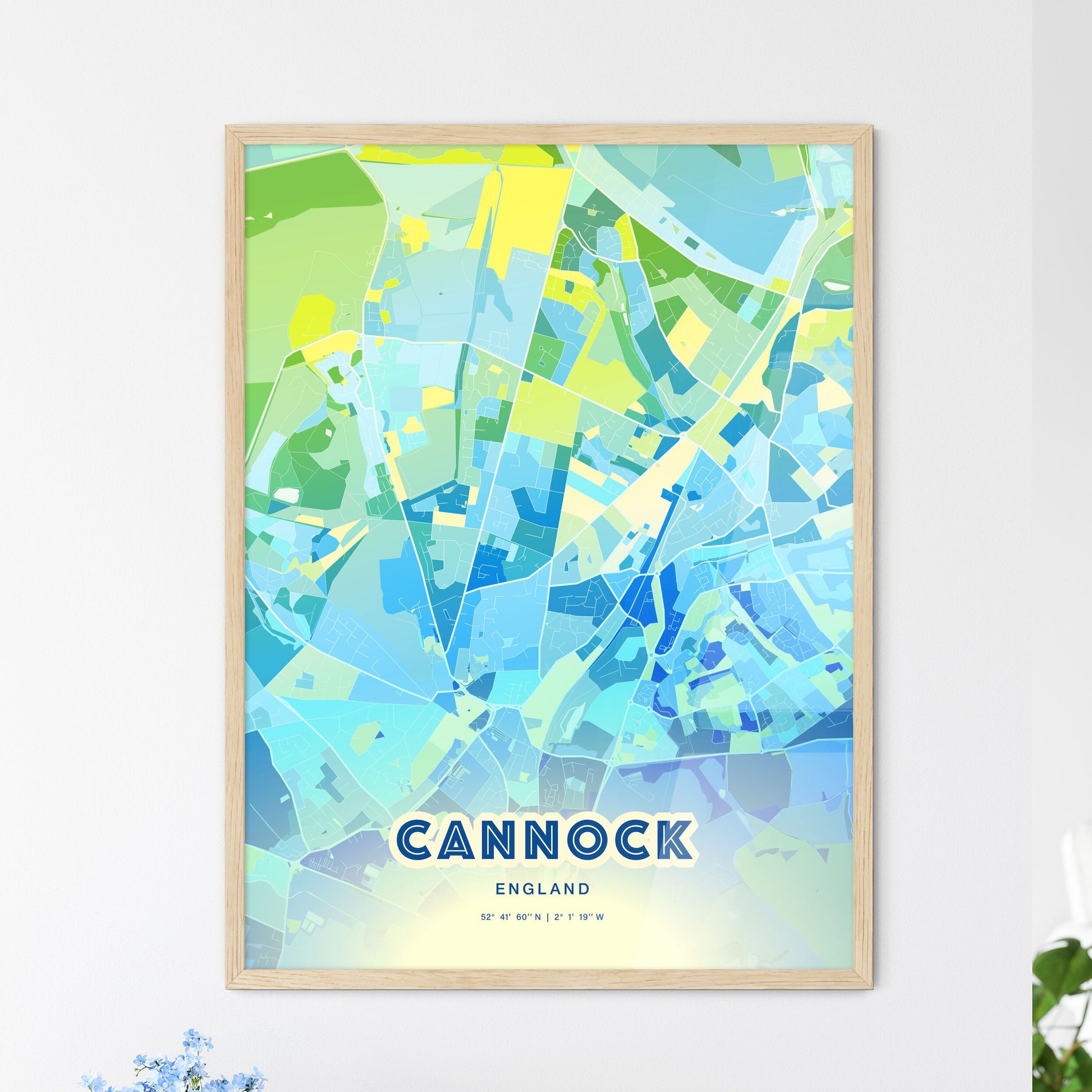 Colorful CANNOCK ENGLAND Fine Art Map Cool Blue