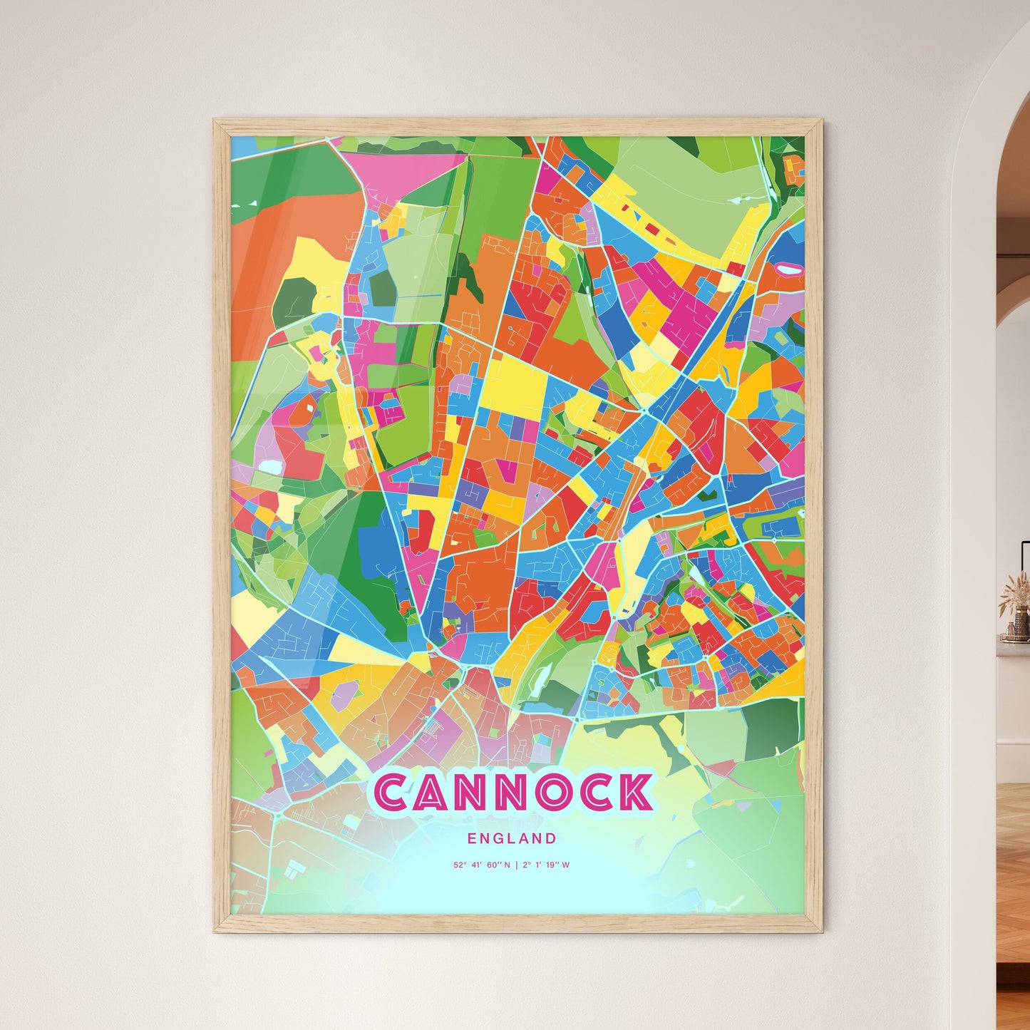 Colorful CANNOCK ENGLAND Fine Art Map Crazy Colors