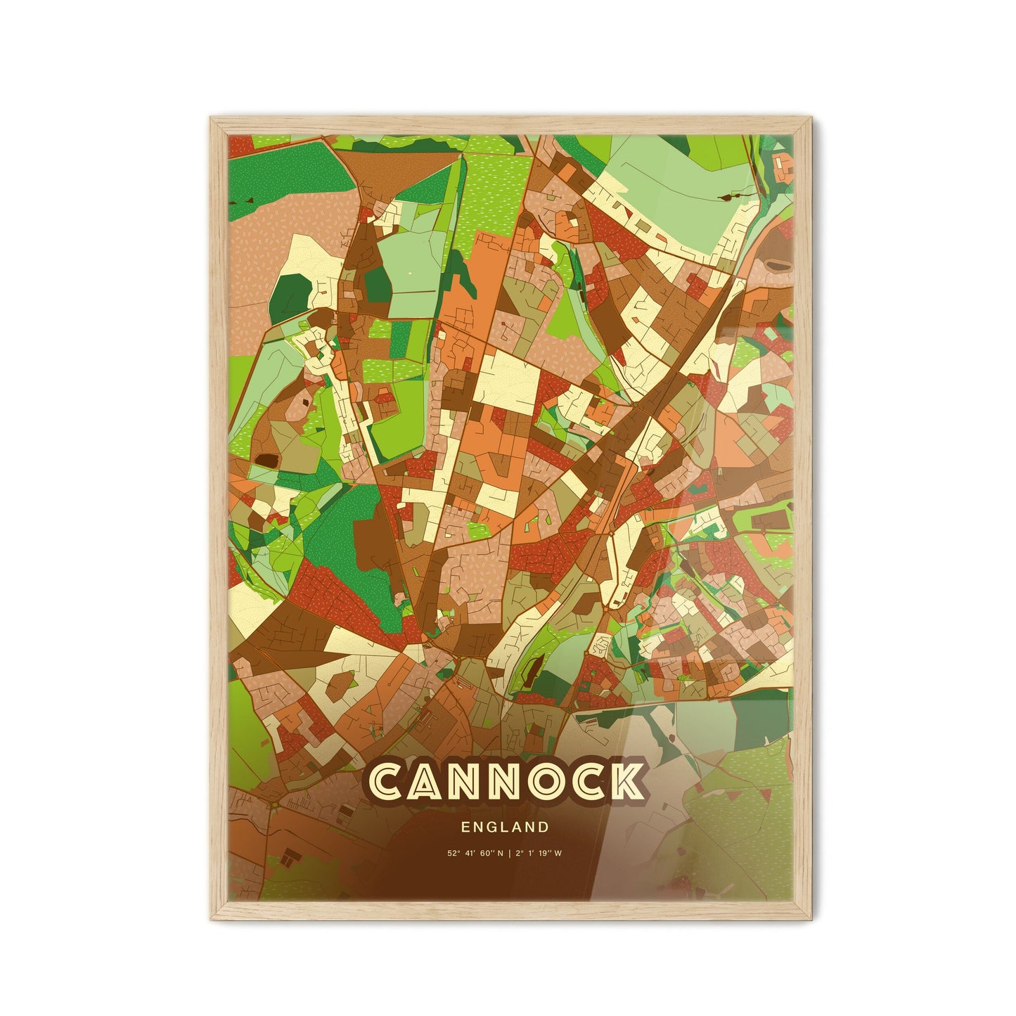 Colorful CANNOCK ENGLAND Fine Art Map Farmhouse