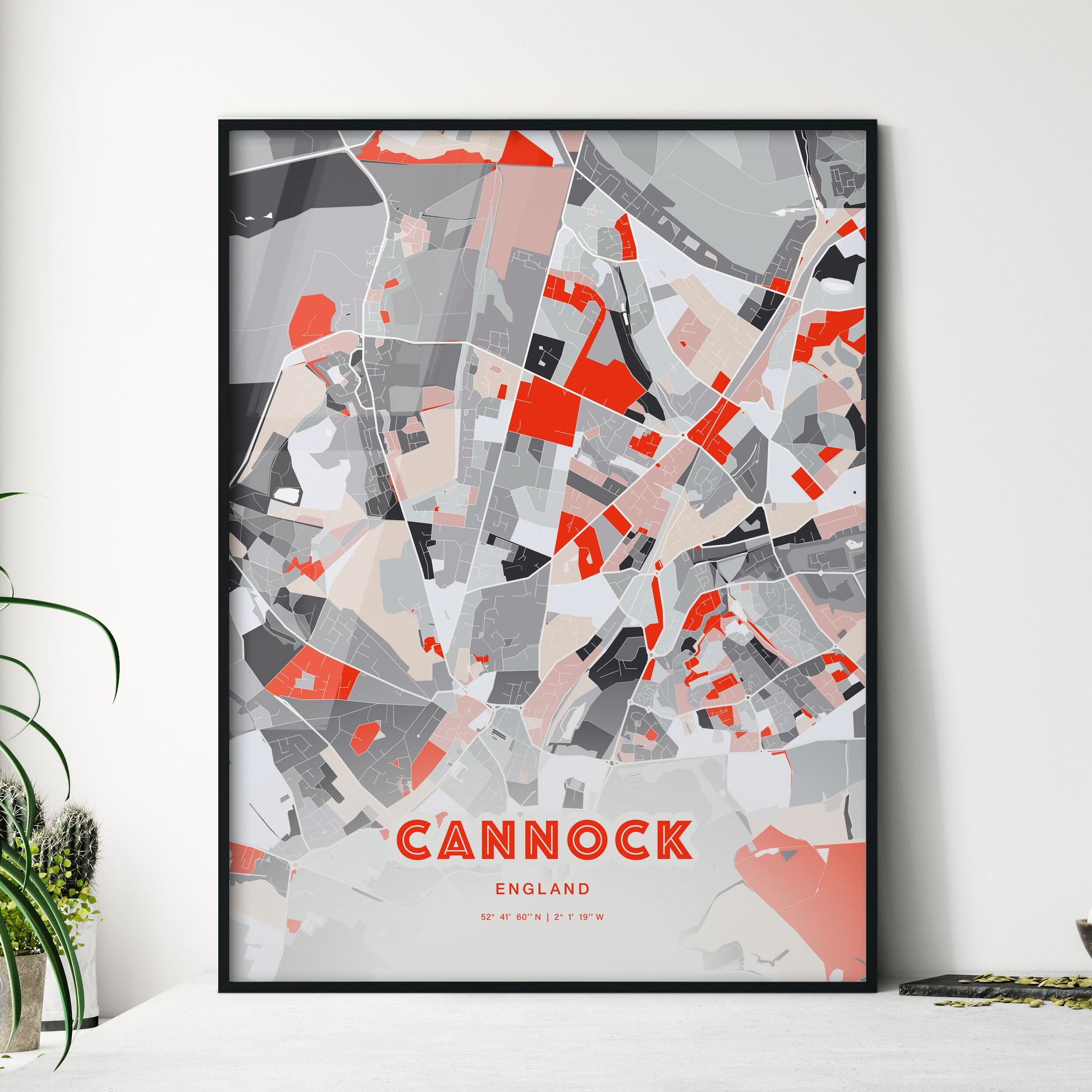 Colorful CANNOCK ENGLAND Fine Art Map Modern