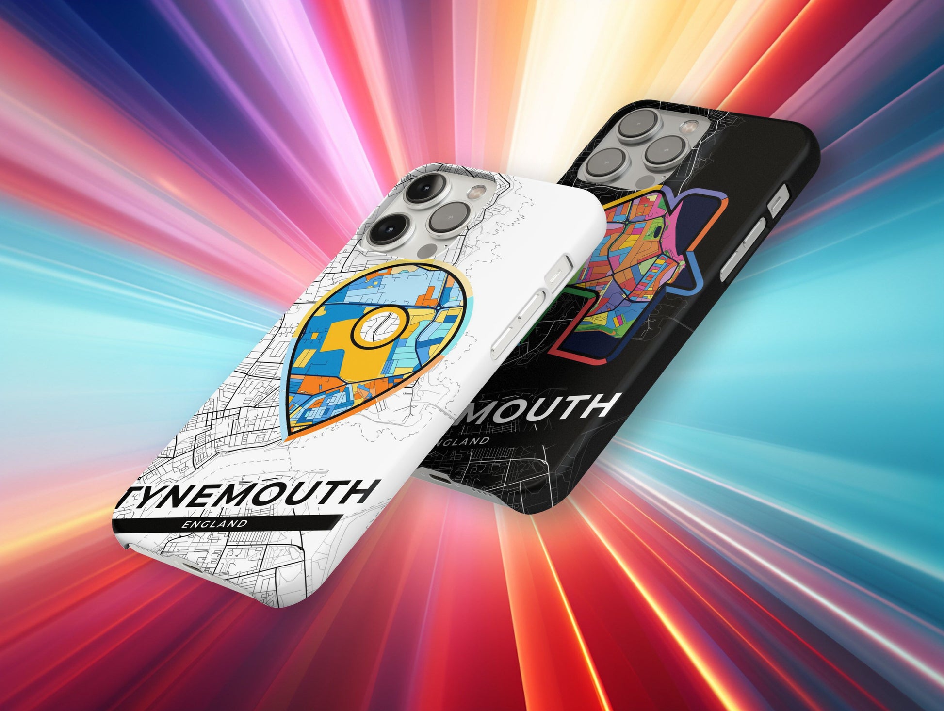 Tynemouth England slim phone case with colorful icon. Birthday, wedding or housewarming gift. Couple match cases.