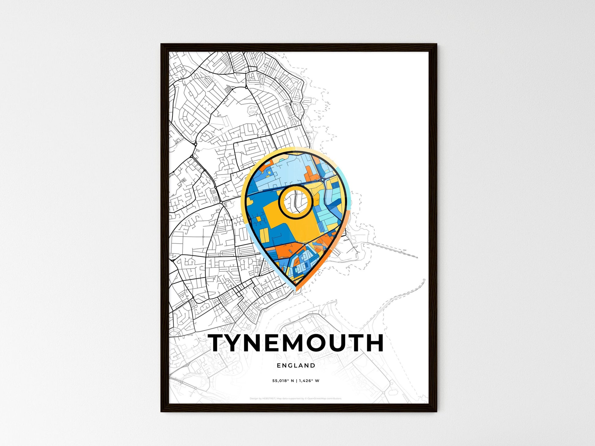 Tynemouth England wedding art map with pointer icon