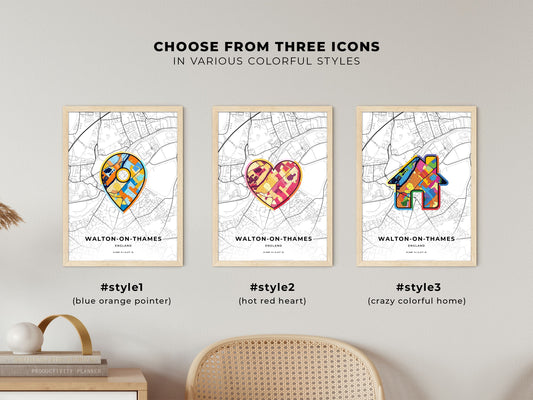 Walton-On-Thames England maps with colorful icons