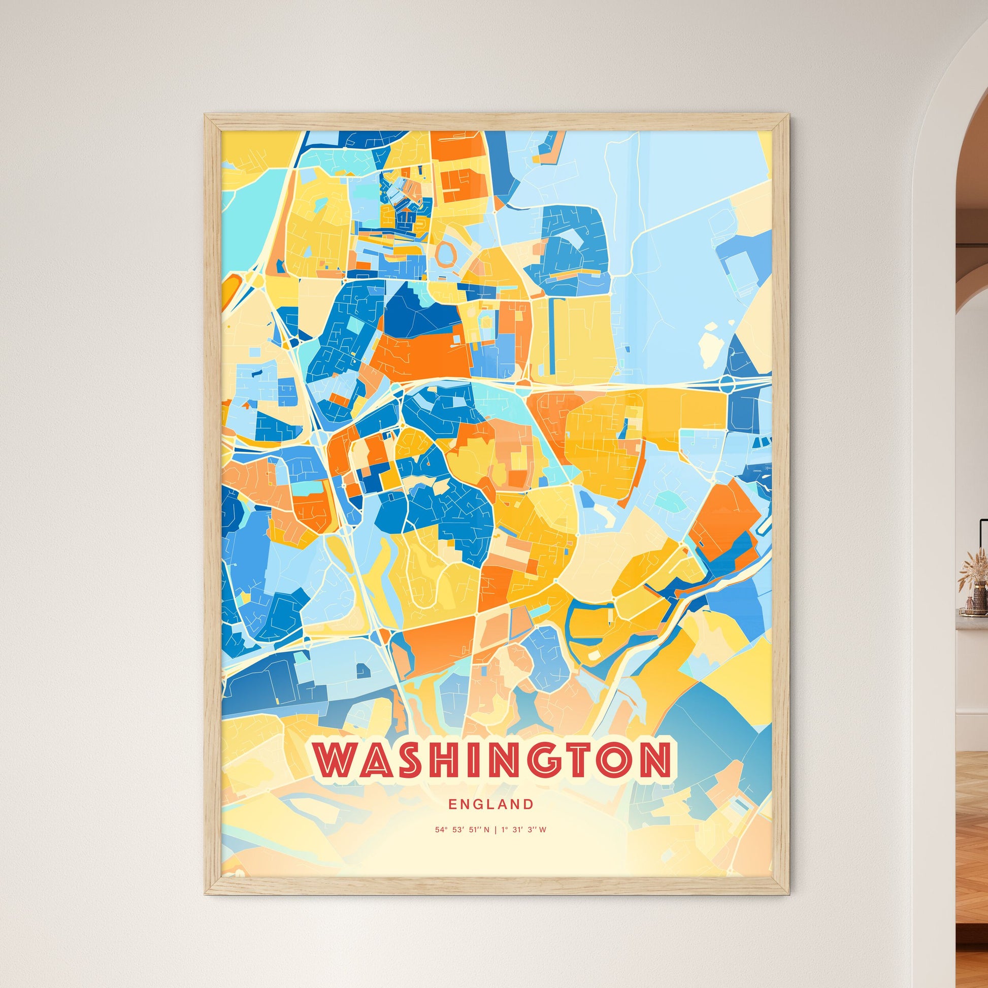 Colorful WASHINGTON ENGLAND Fine Art Map Blue Orange