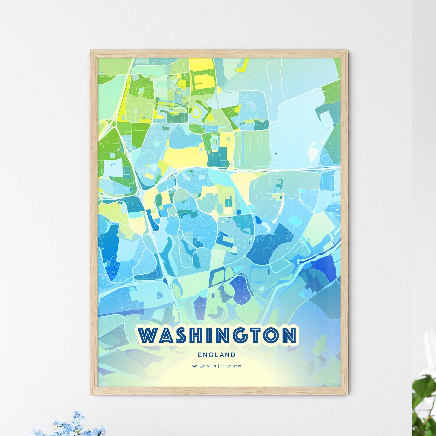 Colorful WASHINGTON ENGLAND Fine Art Map Cool Blue