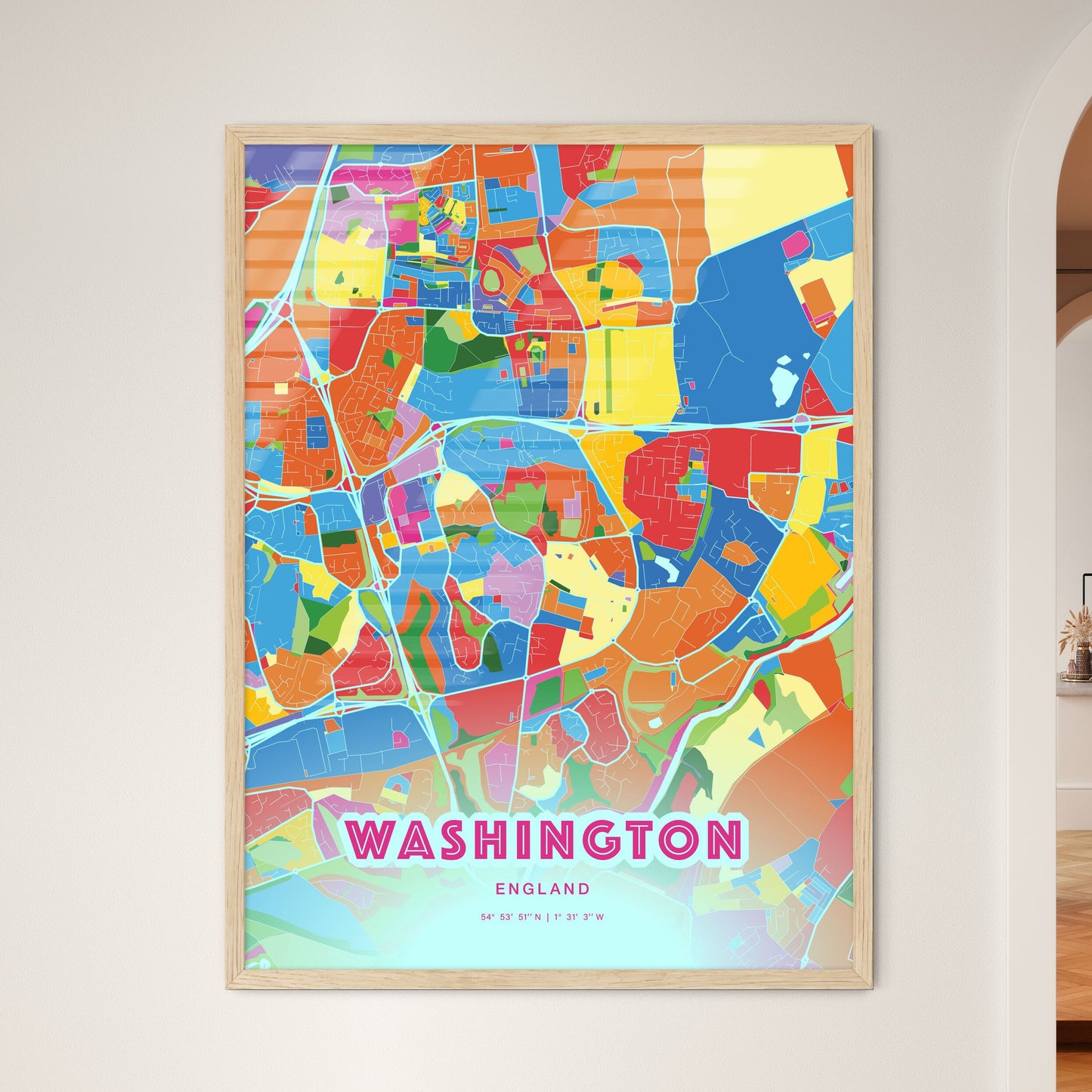 Colorful WASHINGTON ENGLAND Fine Art Map Crazy Colors