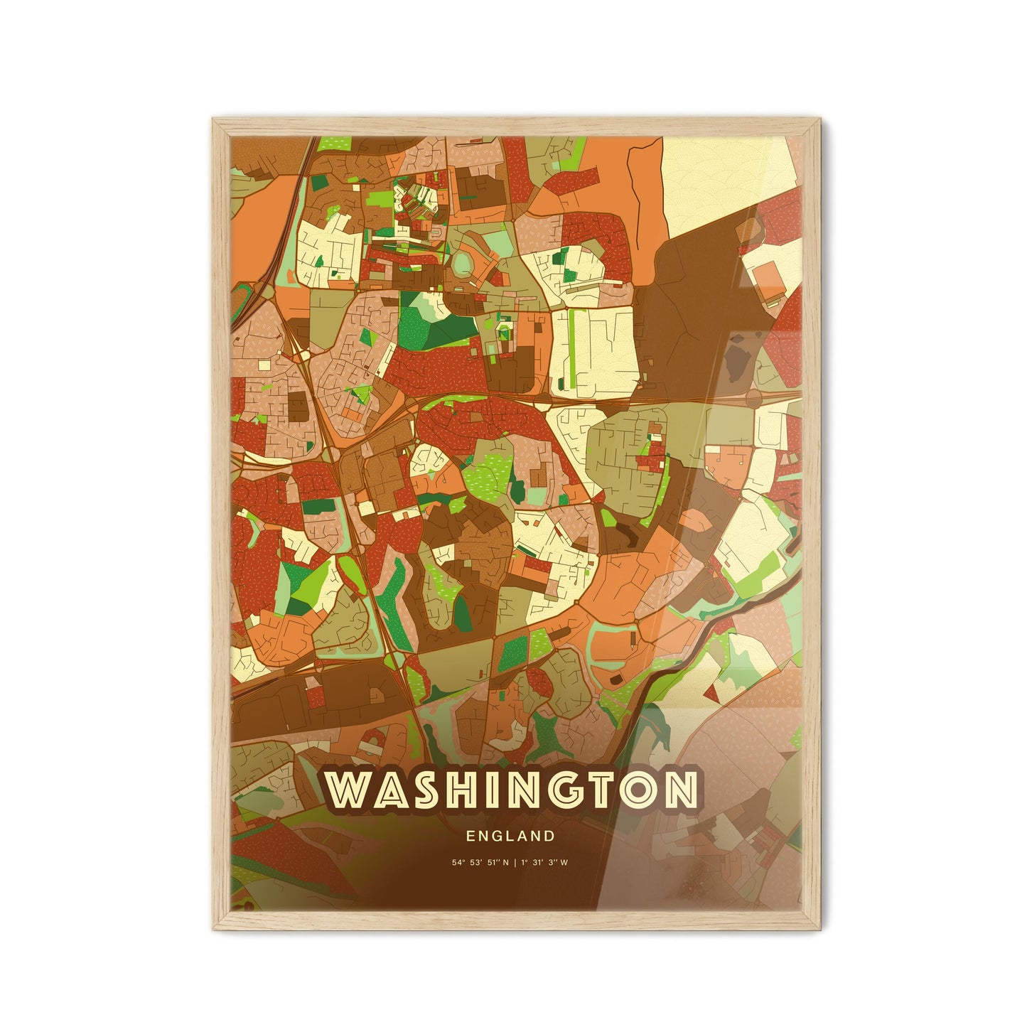 Colorful WASHINGTON ENGLAND Fine Art Map Farmhouse