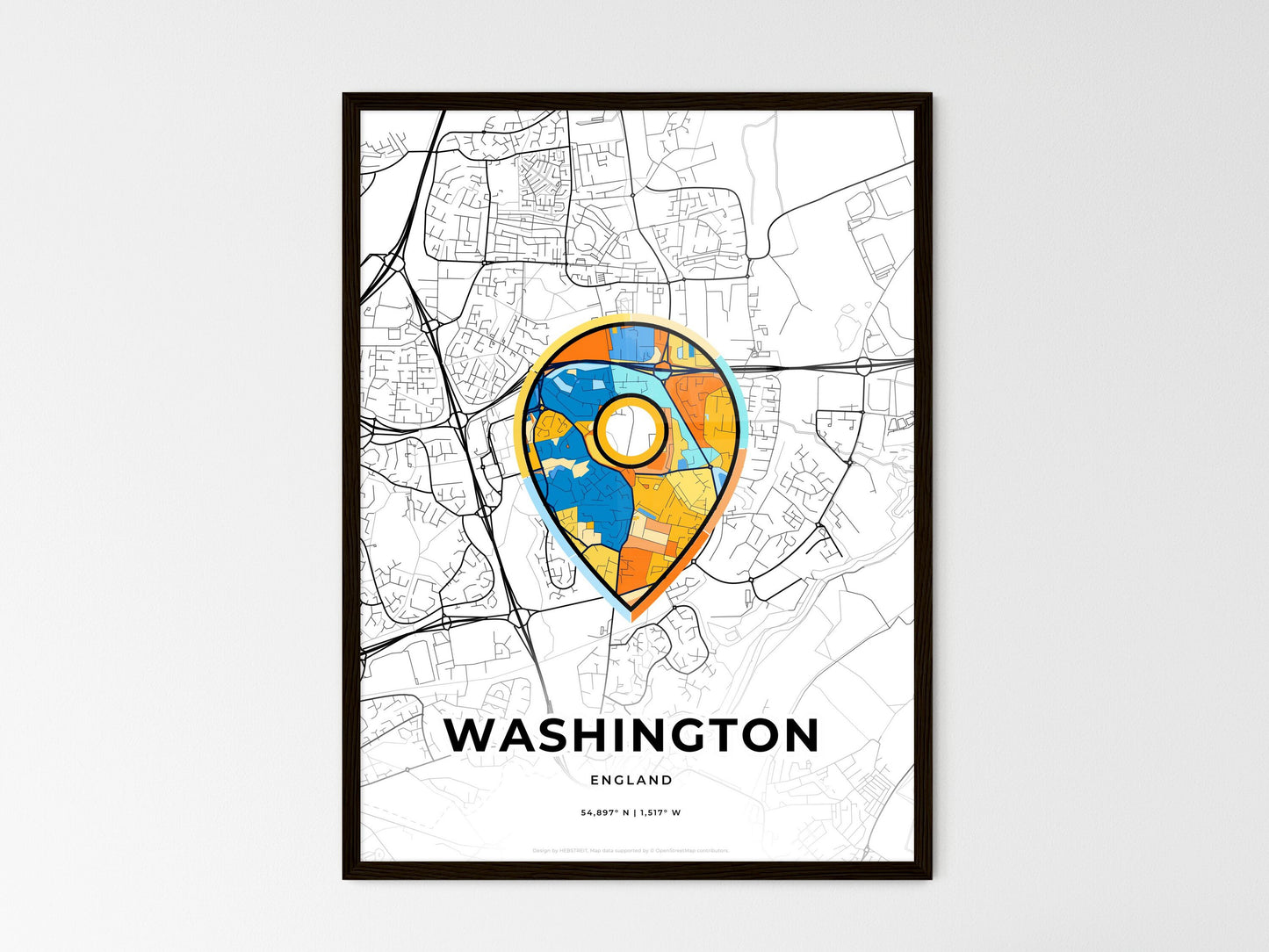 Washington England wedding art map with pointer icon