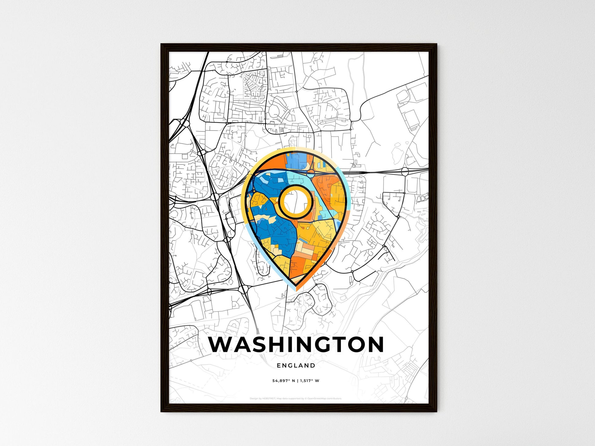 Washington England wedding art map with pointer icon