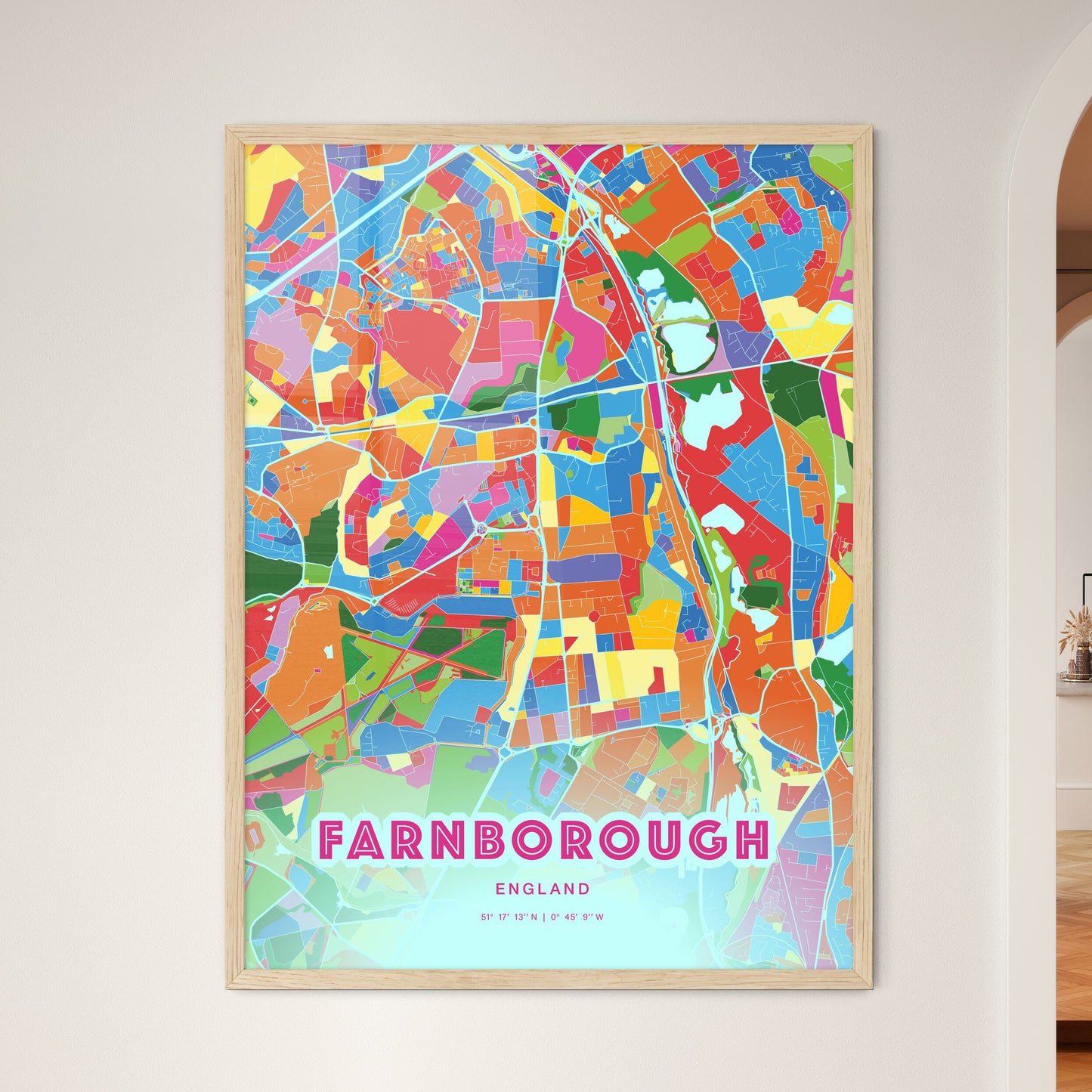 Colorful FARNBOROUGH ENGLAND Fine Art Map Crazy Colors