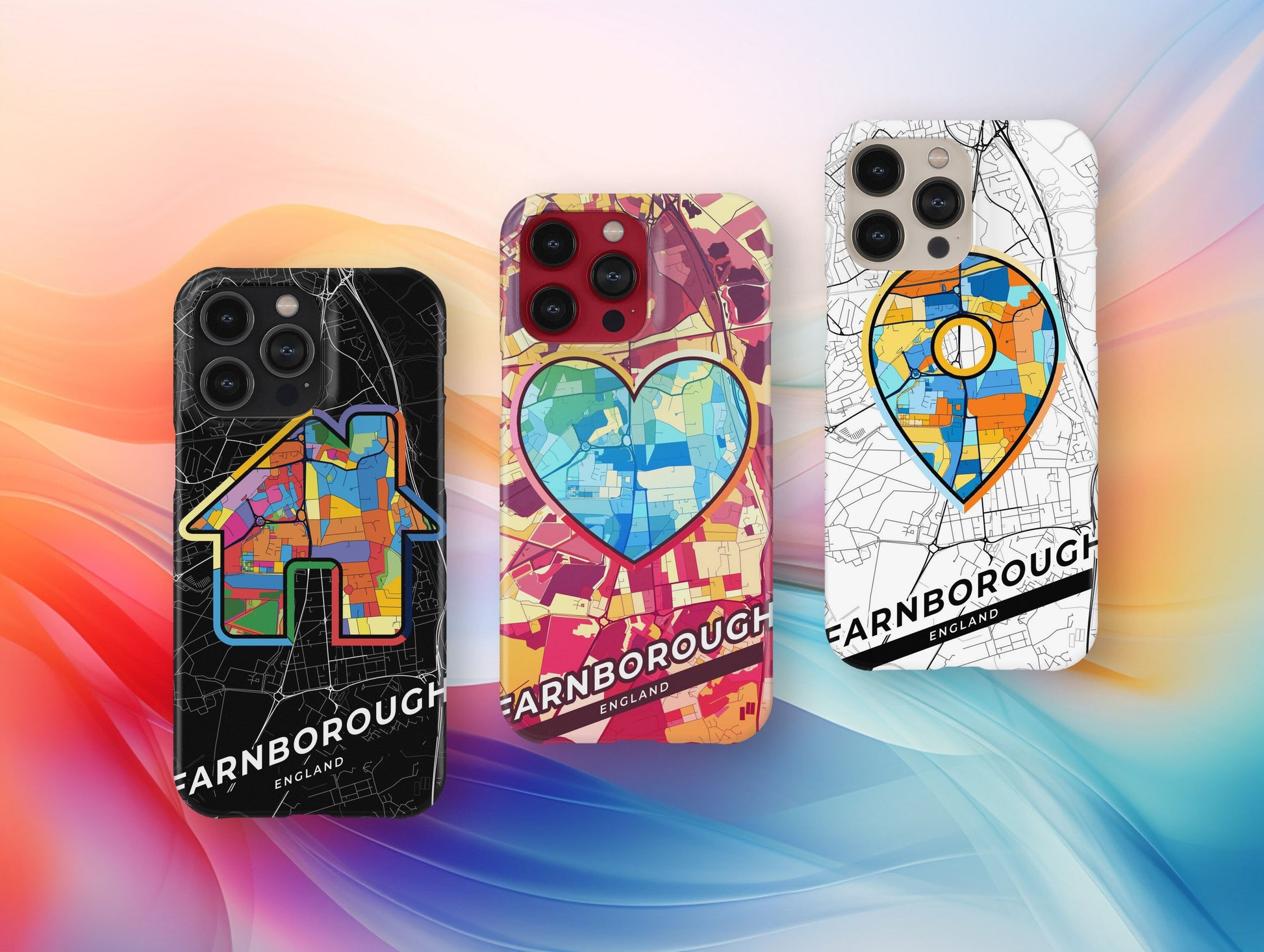 Farnborough England slim phone case with colorful icon. Birthday, wedding or housewarming gift. Couple match cases.