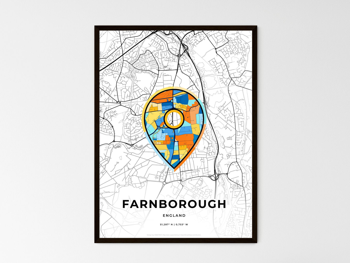 Farnborough England wedding art map with pointer icon