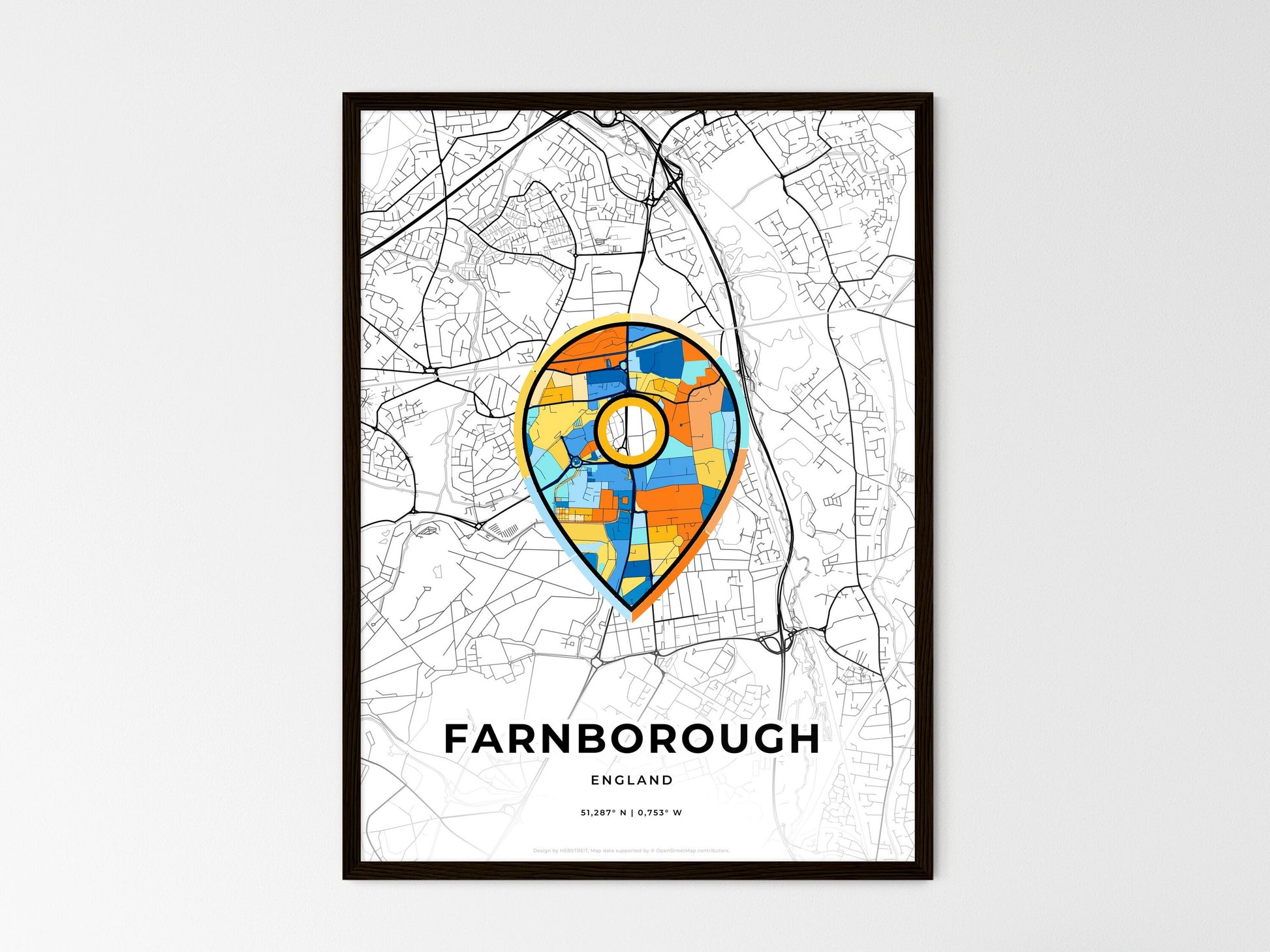 Farnborough England wedding art map with pointer icon