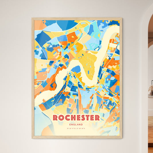 Colorful Rochester England Fine Art Map Blue Orange