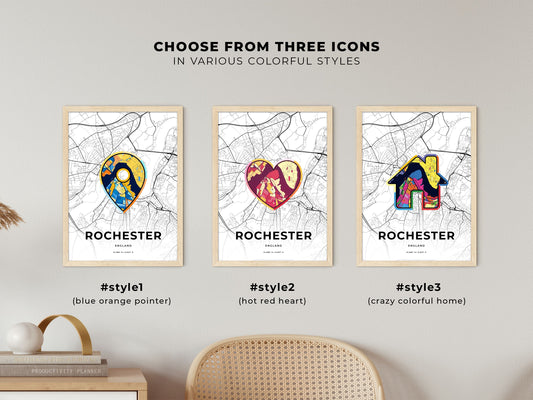 Rochester England maps with colorful icons